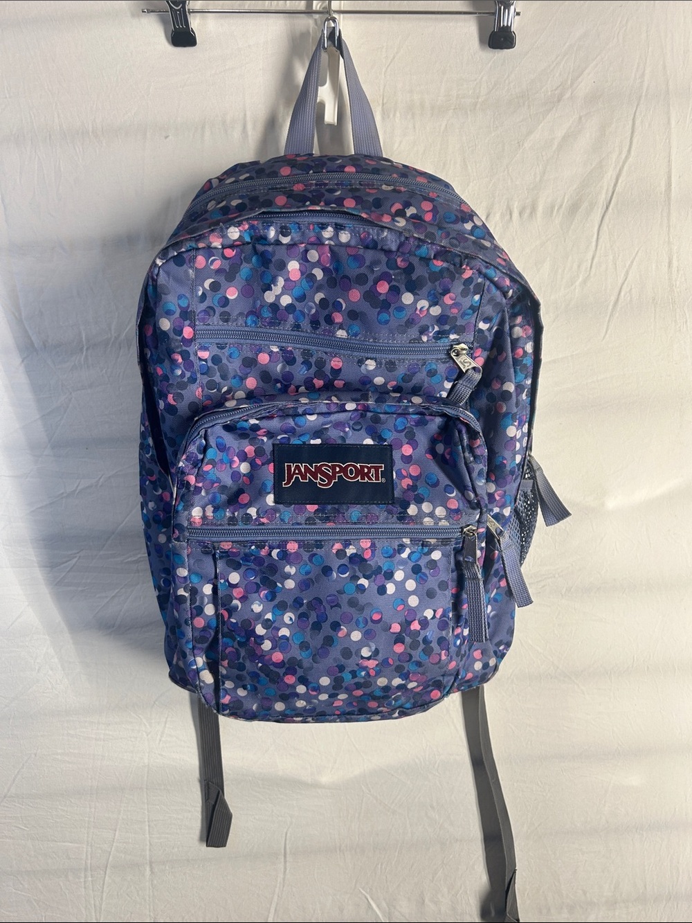 Jansport Purple Dot Print Backpack with Pink & Blue Accents